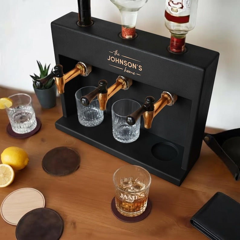 Personalized Wooden Whiskey Dispenser | Custom Engraved Home Bar Gift