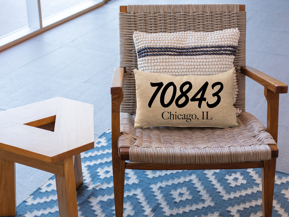 Personalized Zip Code Pillow, Zip Code Pillow, Custom Burlap Pillow, Custom Pillow Cases, Burlap Lumbar Pillow, Housewarming Gift, Farmhouse - Arria Home