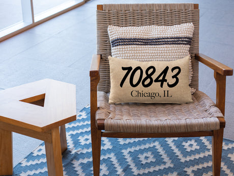 Personalized Zip Code Pillow, Zip Code Pillow, Custom Burlap Pillow, Custom Pillow Cases, Burlap Lumbar Pillow, Housewarming Gift, Farmhouse - Arria Home
