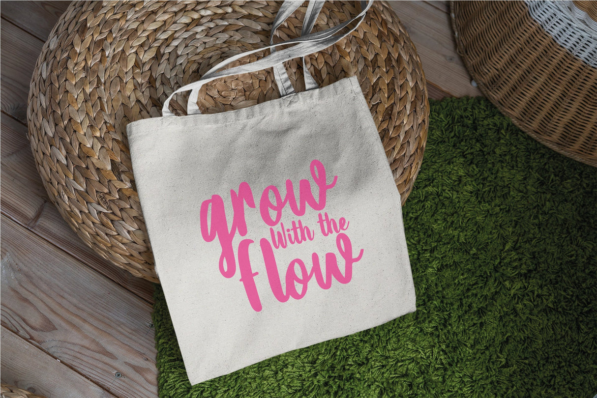 Canvas Tote Bag, Quote Tote Bag, Positive Saying Tote, Market Tote Bag, Grow With The Flow, Cute Tote Bag, Tote Bag With Quote - Arria Home