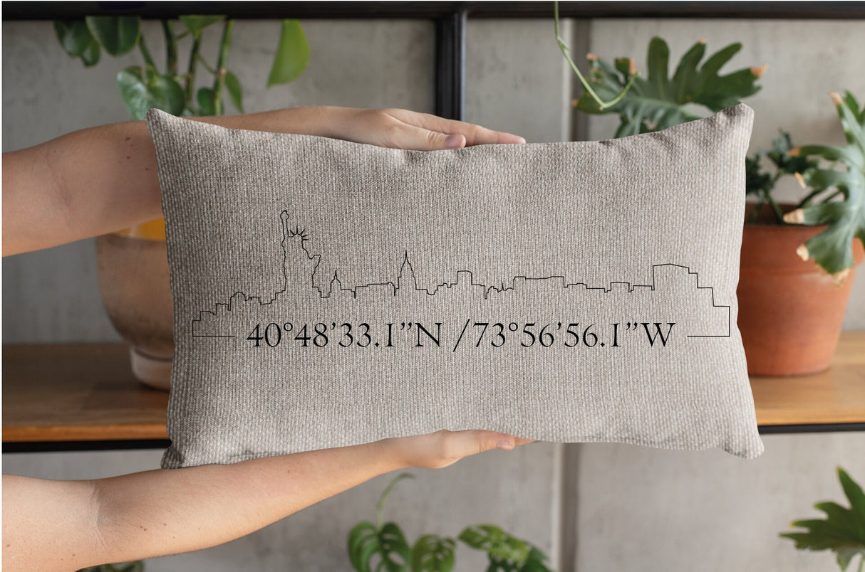 Personalized City Skyline Pillow, Coordinate Pillow, Home Pillow, House Warming Gift, Housewarming Pillow, New Home Pillow, Skyline Art - Arria Home