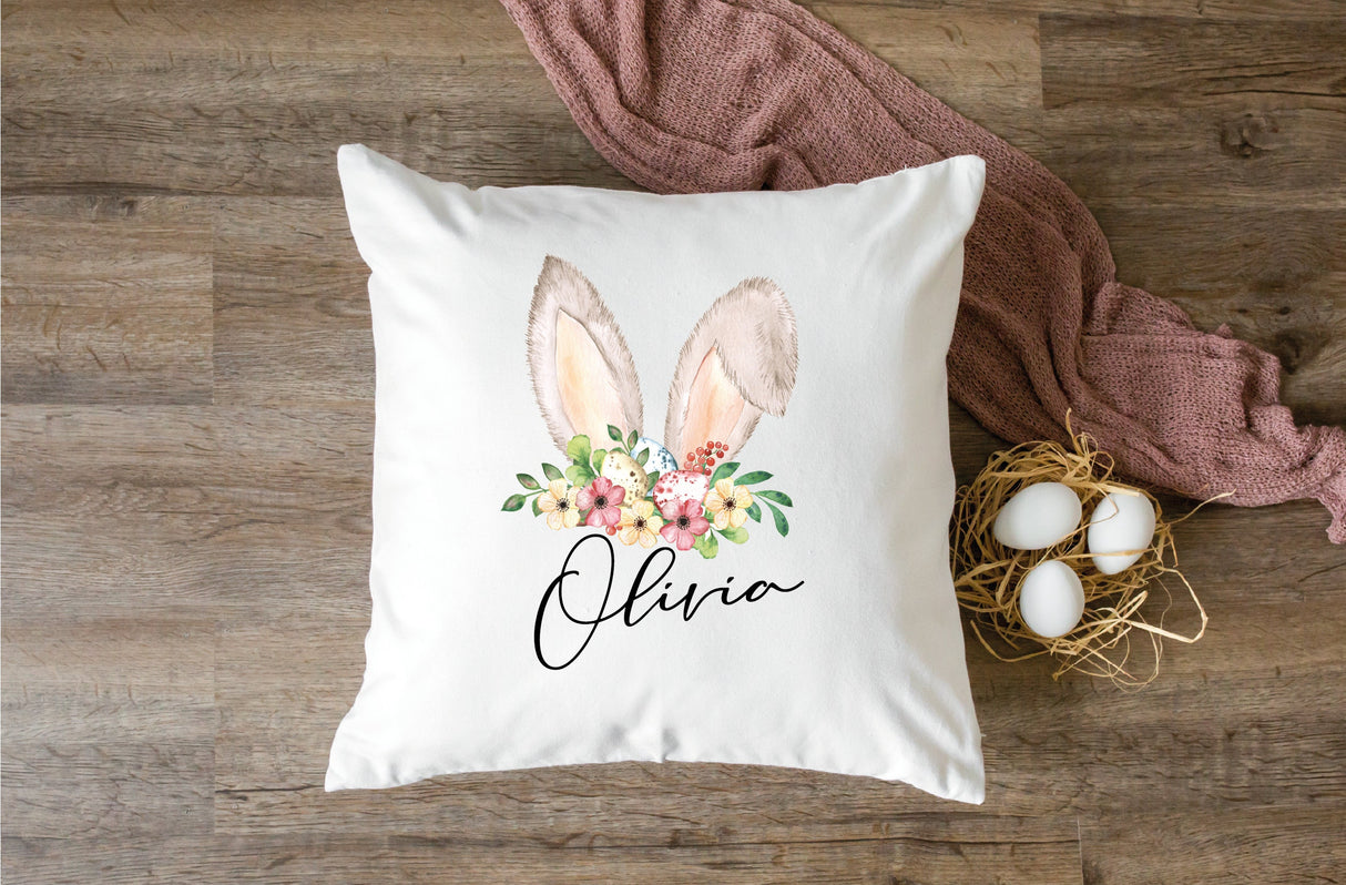 Personalized Easter Bunny Pillow, Kid Easter Decor, Custom Spring Pillow, Spring Decoration, Rabbit Personalized Lumbar Pillow, Custom Throw - Arria Home