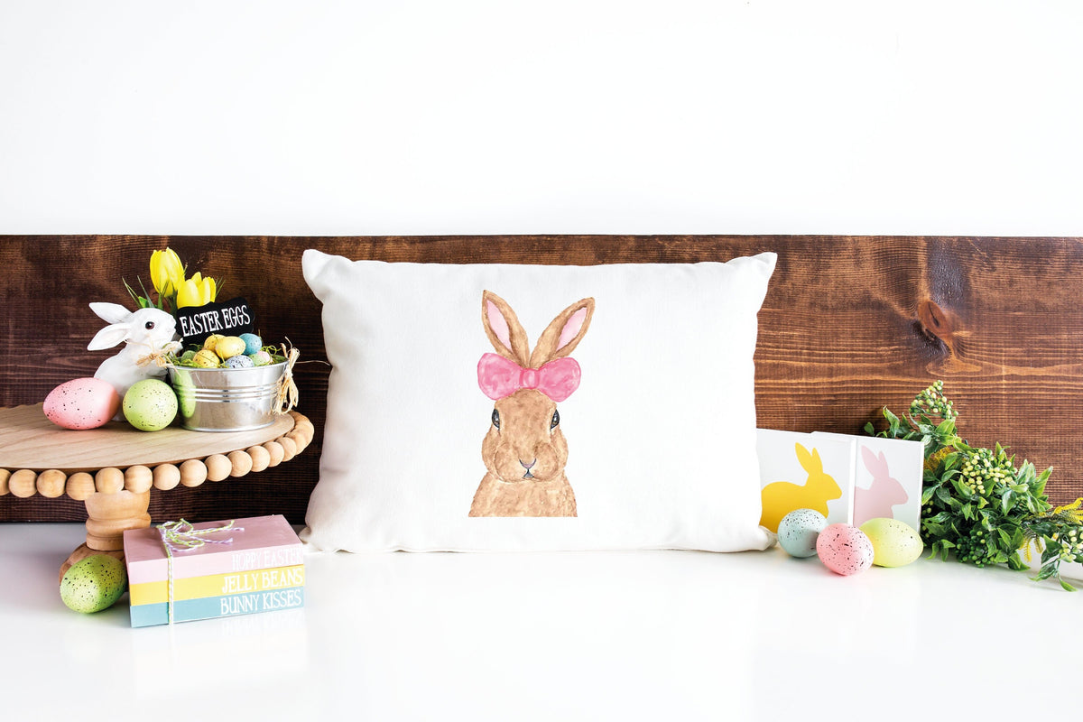Easter Watercolor Pink Bunny Pillow, Easter Decor, Bunny Pillow, Bunny Decor, Easter Lumbar Pillow, Easter Throw Pillow, Easter Day Gift - Arria Home
