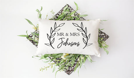 Personalized Mr Mrs Family Name Pillow, Surname Pillow, Family Name Pillow, Custom Wedding Pillow, Wedding Gift, Engagement Gift, Decorative - Arria Home