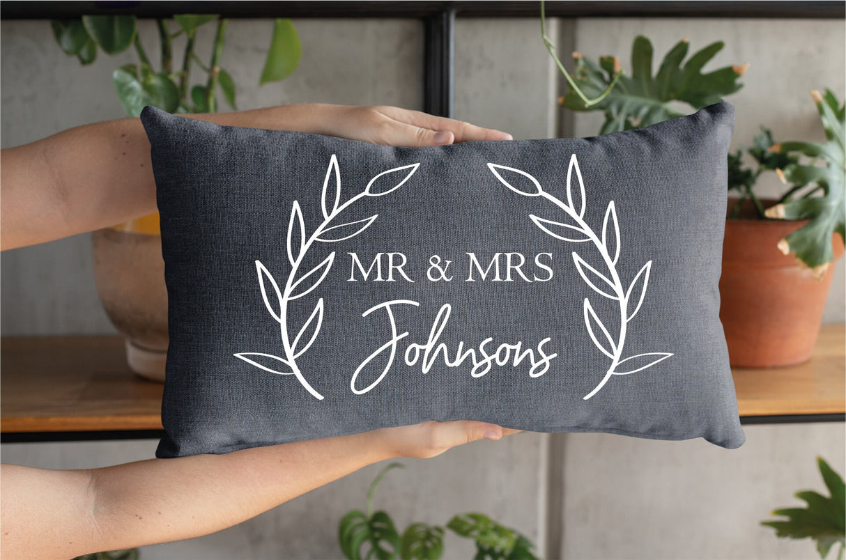 Personalized Mr Mrs Family Name Pillow, Surname Pillow, Family Name Pillow, Custom Wedding Pillow, Wedding Gift, Engagement Gift, Decorative - Arria Home