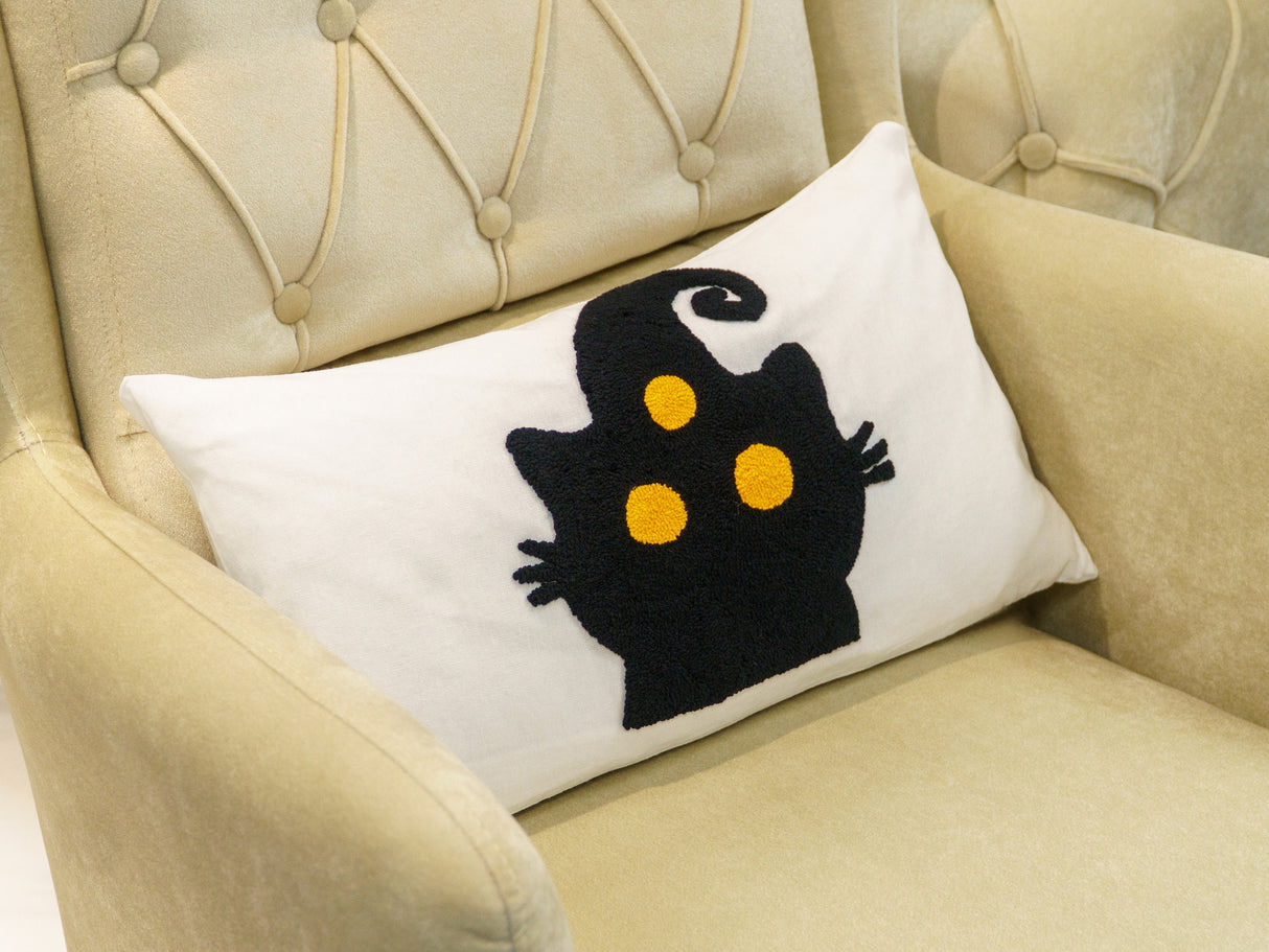 Spooky Tree Eye Cat Embroidred Halloween Pillow, Halloween Decor, Fall Decor, October Decor, Autumn Decor, Halloween Pillow, Cat Lover Gift - Arria Home