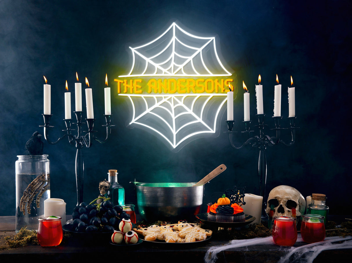 Halloween Family Name Neon Sign Halloween Decorations, Neon Door Sign, Halloween Neon Wall Art Decorations for Home Decor, Entry Home Decor - Arria Home