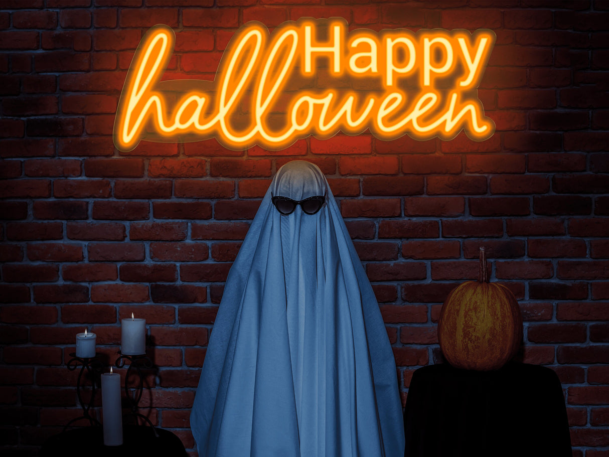 Ghostly Greetings Custom Halloween Neon Sign Light, Halloween Decorations, Fall Holiday Decorations, Happy Halloween Neon Light, Fall Decor - Arria Home