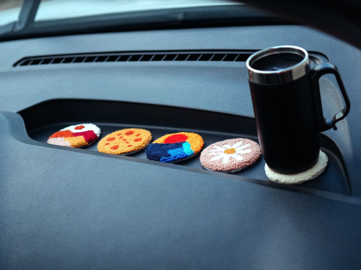 Punch Needle Car Coasters Set, New Car Gift, Car Decoration, Cute Car Accessories, Handmade Coasters, Gift for Her, Boho Tufted Car Coasters.