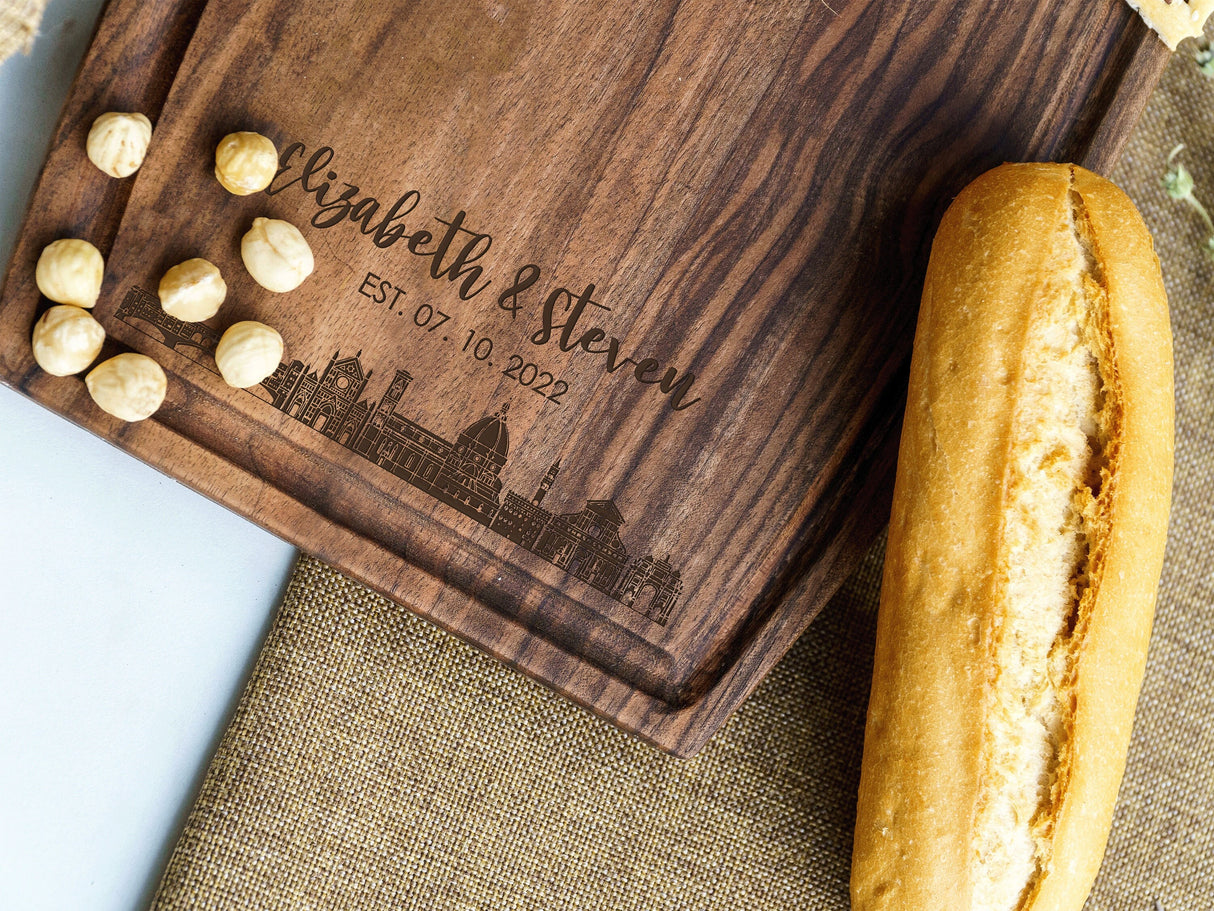 Personalized City Skyline Board, Engraved Cutting Board, Wedding Gift, Newly Wed Gift, Personalized Charcuterie Board, Cheese Board, Gift - Arria Home