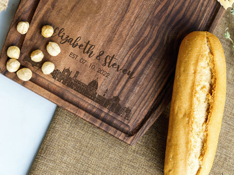 Personalized City Skyline Board, Engraved Cutting Board, Wedding Gift, Newly Wed Gift, Personalized Charcuterie Board, Cheese Board, Gift - Arria Home