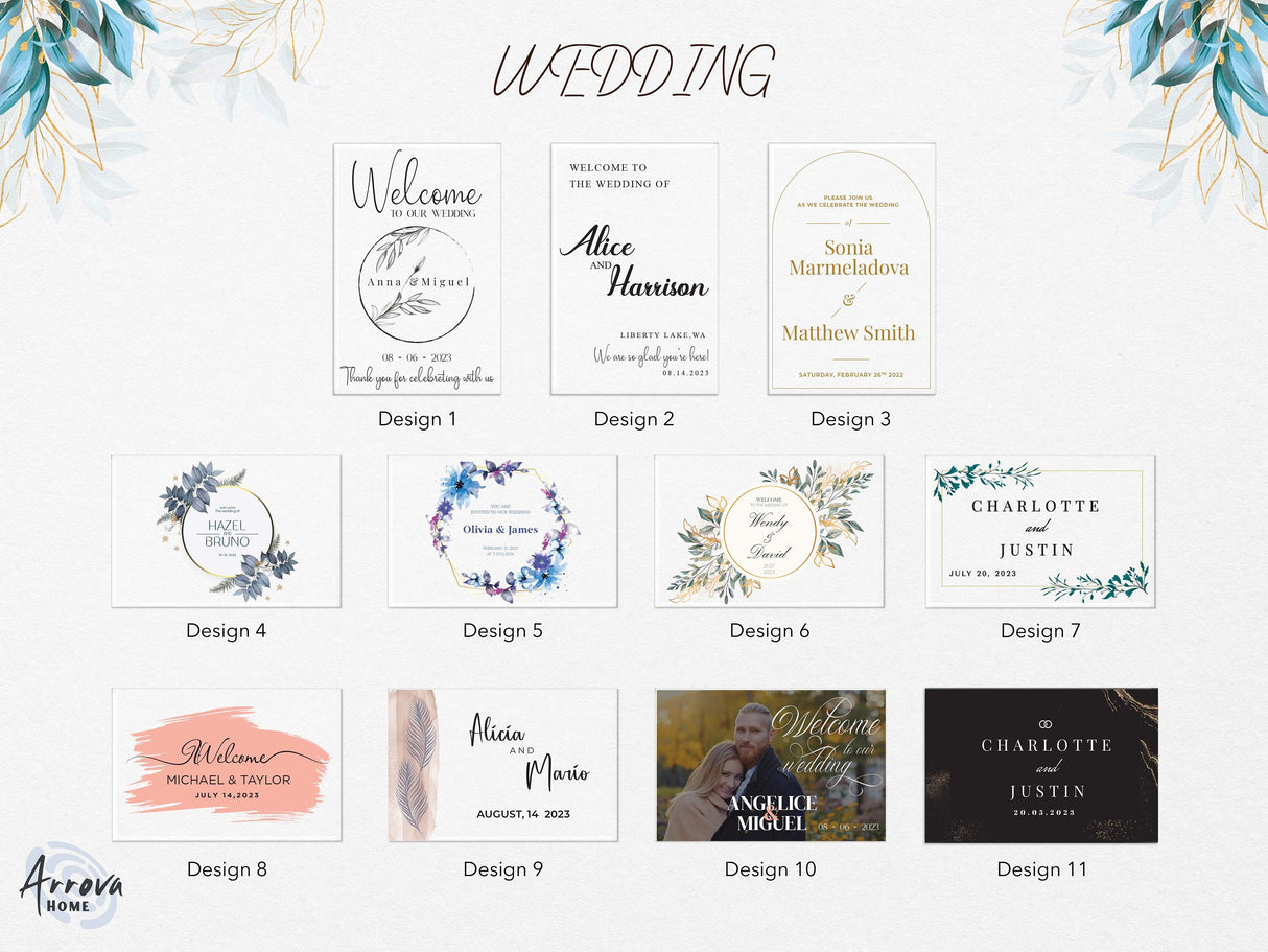 Custom Eucalyptus Wedding Welcome Sign, Large Greenery Welcome Sign, Welcome to Our Wedding, Personalized Cactus and Flowers Welcome Decor - Arria Home