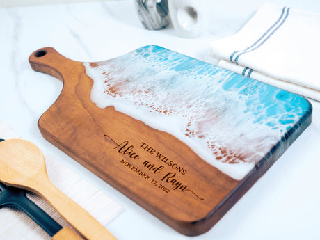 Resin Walnut Live Edge Charcuterie Cheese Board, Custom Beach House Decor, Custom Cutting Board Housewarming Gift, New House Gift, New Home - Arria Home