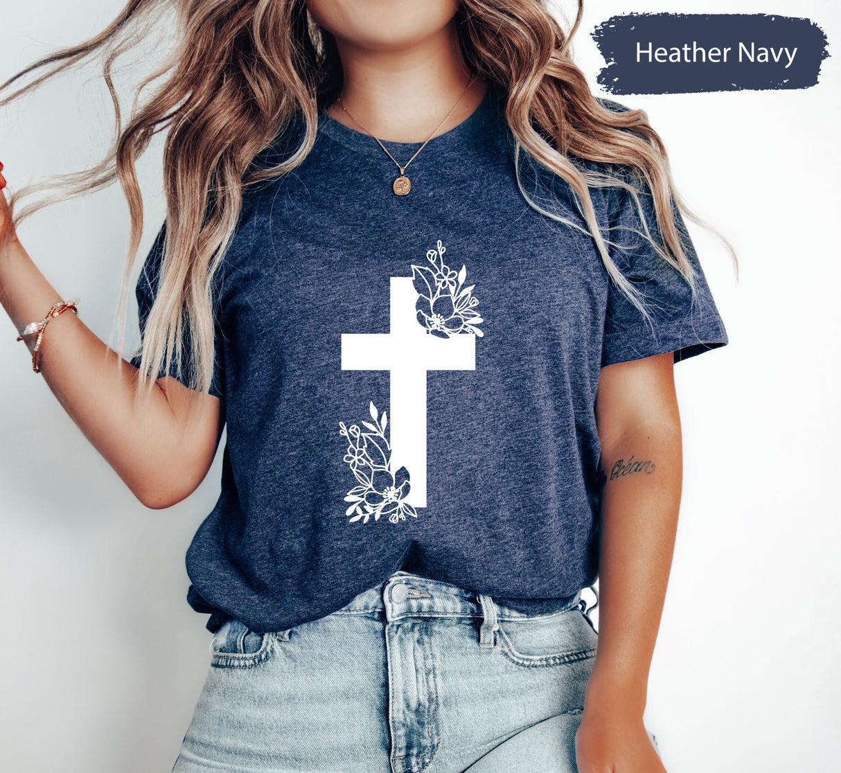 Vertical Cross Shirt, Floral Cross T-Shirt, Cross Tee, Religious Shirt, Church Shirt, Jesus Love Gift, Inspirational Christian Shirt