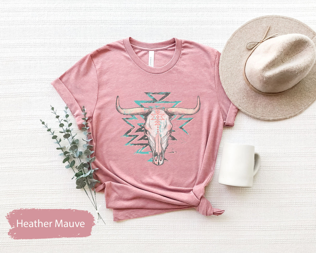 Boho Cow Skull Shirt, Howdy shirt, Wild west Shirt, Western Graphic Tee, Cowgirl Shirt, Bull Skull Shirt, Southwest Shirt, Western Clothing