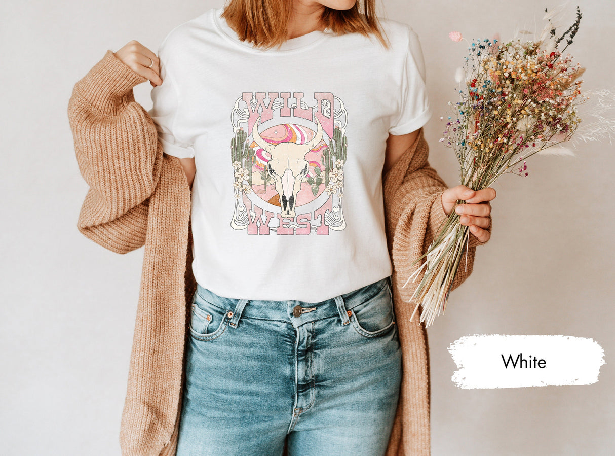 Wild West Shirt, Boho Cow Skull Shirt, Western Graphic Tee, Western Shirt, Cowgirl Shirt, Cowboy Shirt, Country Girl Shirt, Desert T-Shirt