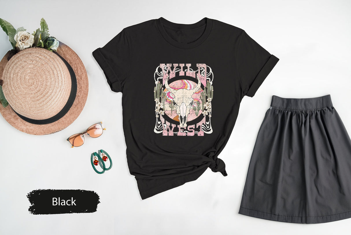 Wild West Shirt, Boho Cow Skull Shirt, Western Graphic Tee, Western Shirt, Cowgirl Shirt, Cowboy Shirt, Country Girl Shirt, Desert T-Shirt