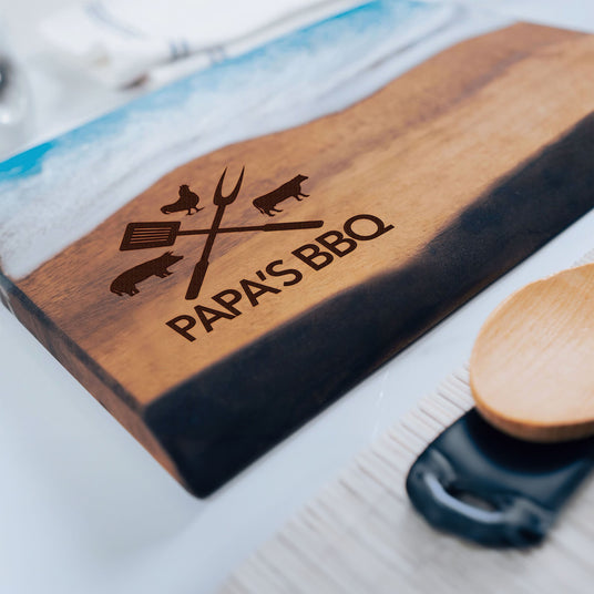 Personalized Resin Live Edge Cutting Board, Custom Fathers Day Gift, BBQ Gift for Grandpa, Charcuterie Board, Cheese Board, Personalize Gift - Arria Home