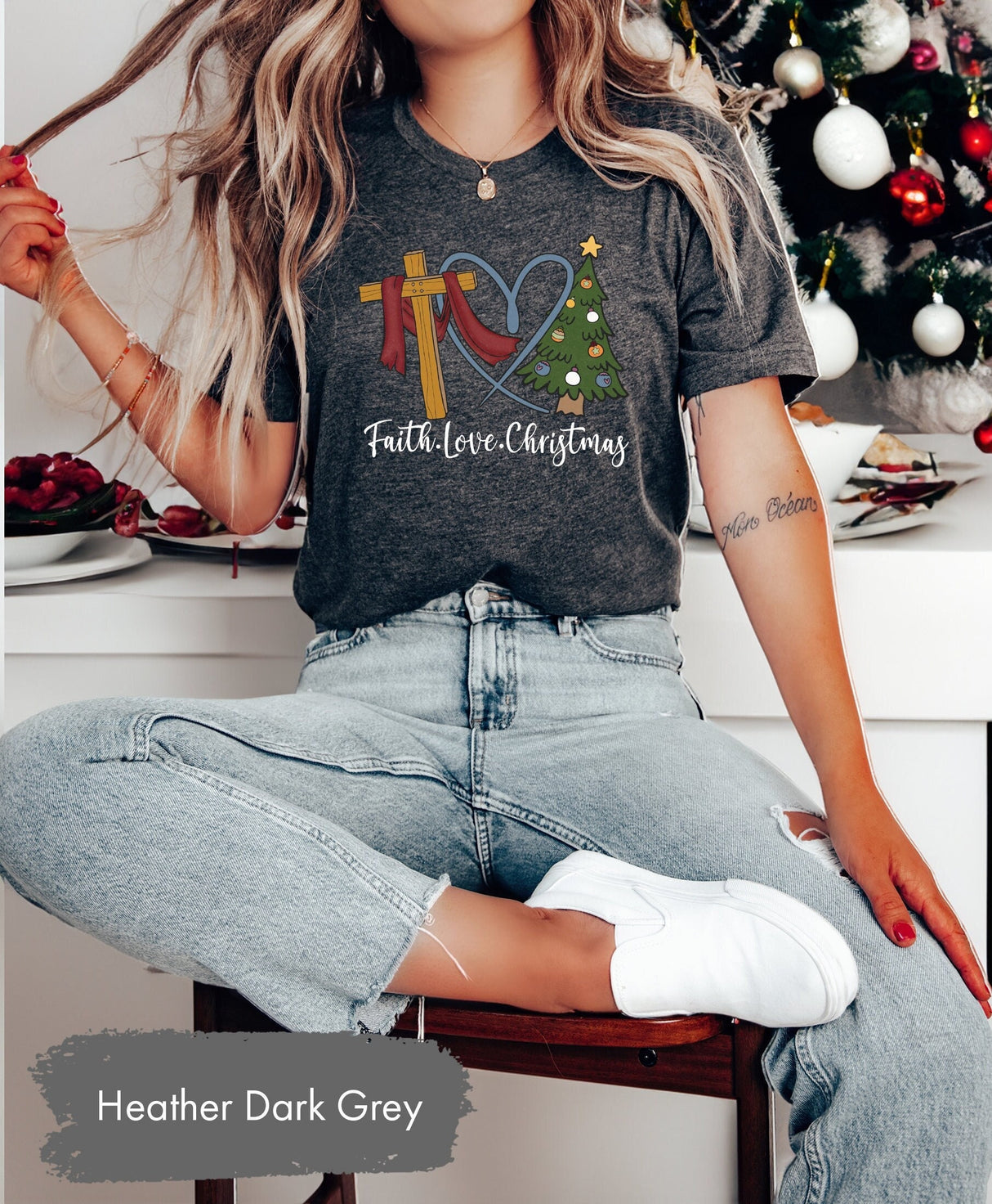 Faith Love Christmas Shirt, Christmas Shirt, Christmas Tree Shirt, Merry Christmas Shirt, Holiday Shirt, Faith Cross Shirt, Christian Shirts
