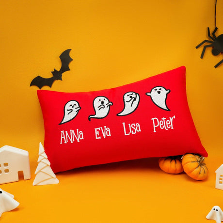 Embroidered Happy Halloween Pillow, Outdoor Fall Decorations, Trick or Treat Bat Decor, Halloween Porch Patio Pillow, Grandma Halloween Gift - Arria Home