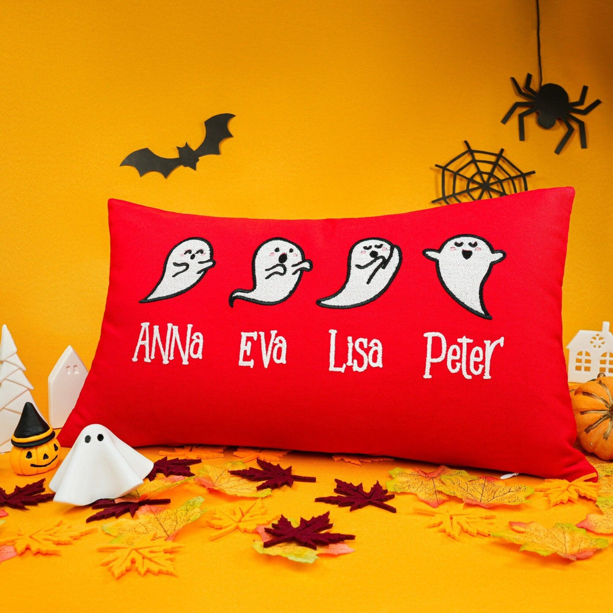 Personalized Halloween Embroidered Pillow, Halloween Decorations, Ghost Name Pillow, Custom Pillow, Cute Halloween Fall Decor, Spooky Decor - Arria Home