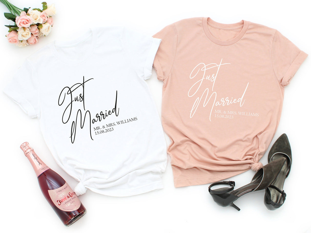 Just Married Shirts, Personalized Mr and Mrs, Custom Wifey and Hubby Shirt, Matching Couple Shirt, Bride and Groom, Custom Wedding Shirt