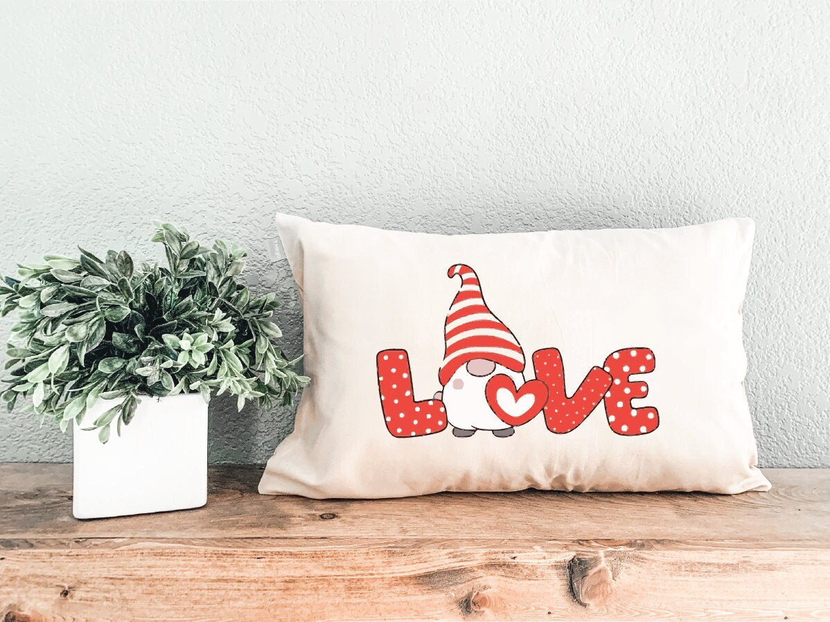 Valentine Gnome Pilllow, Valentines Day Gift Idea, Funny Couple Gift, Love Gnome Heart Pillow, Gift from Boyfriend, Couple Gifts, Pillow - Arria Home