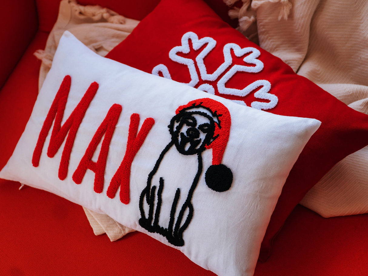 Personalized Pet Embroidered Pillow, Dog Lover Christmas Gift Idea, Custom Cat Ornament, Xmas Dog Pillow, Christmas Stocking, Chrismtas Gift - Arria Home