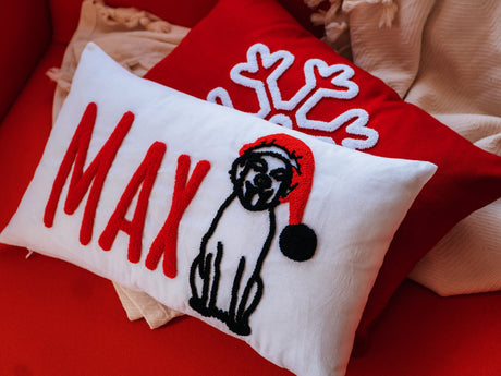 Personalized Pet Embroidered Pillow, Dog Lover Christmas Gift Idea, Custom Cat Ornament, Xmas Dog Pillow, Christmas Stocking, Chrismtas Gift - Arria Home