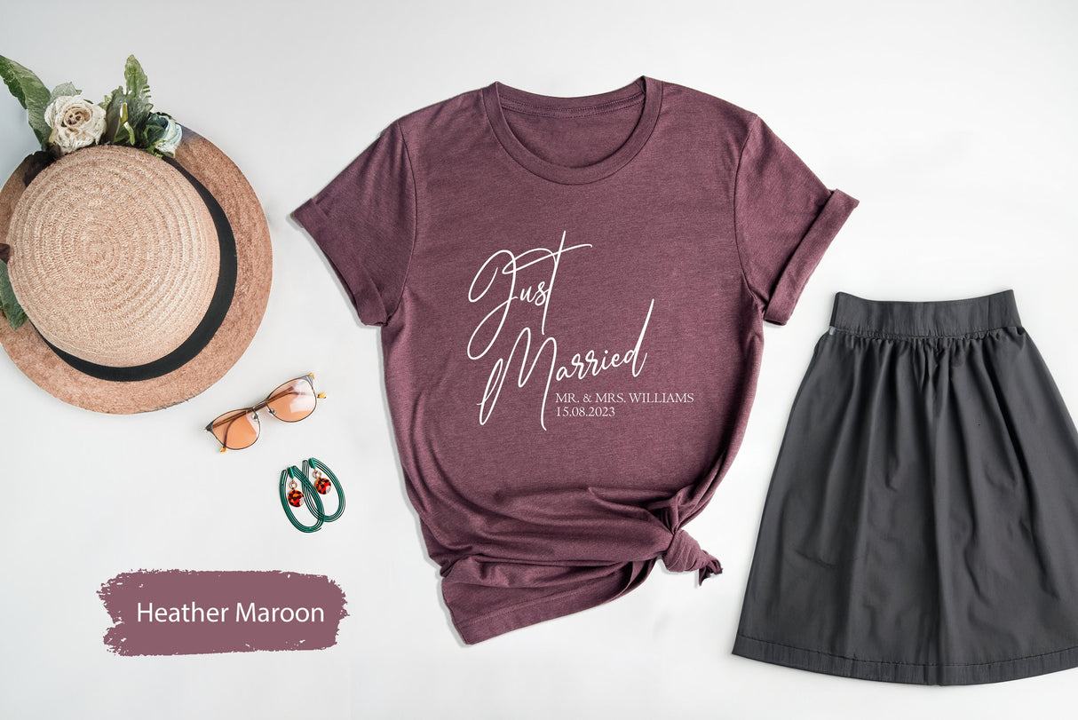Just Married Shirts, Personalized Mr and Mrs, Custom Wifey and Hubby Shirt, Matching Couple Shirt, Bride and Groom, Custom Wedding Shirt