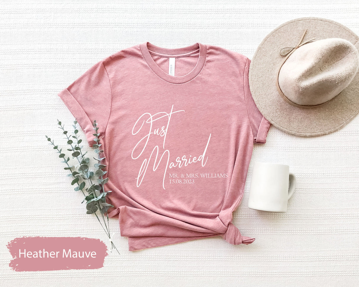 Just Married Shirts, Personalized Mr and Mrs, Custom Wifey and Hubby Shirt, Matching Couple Shirt, Bride and Groom, Custom Wedding Shirt