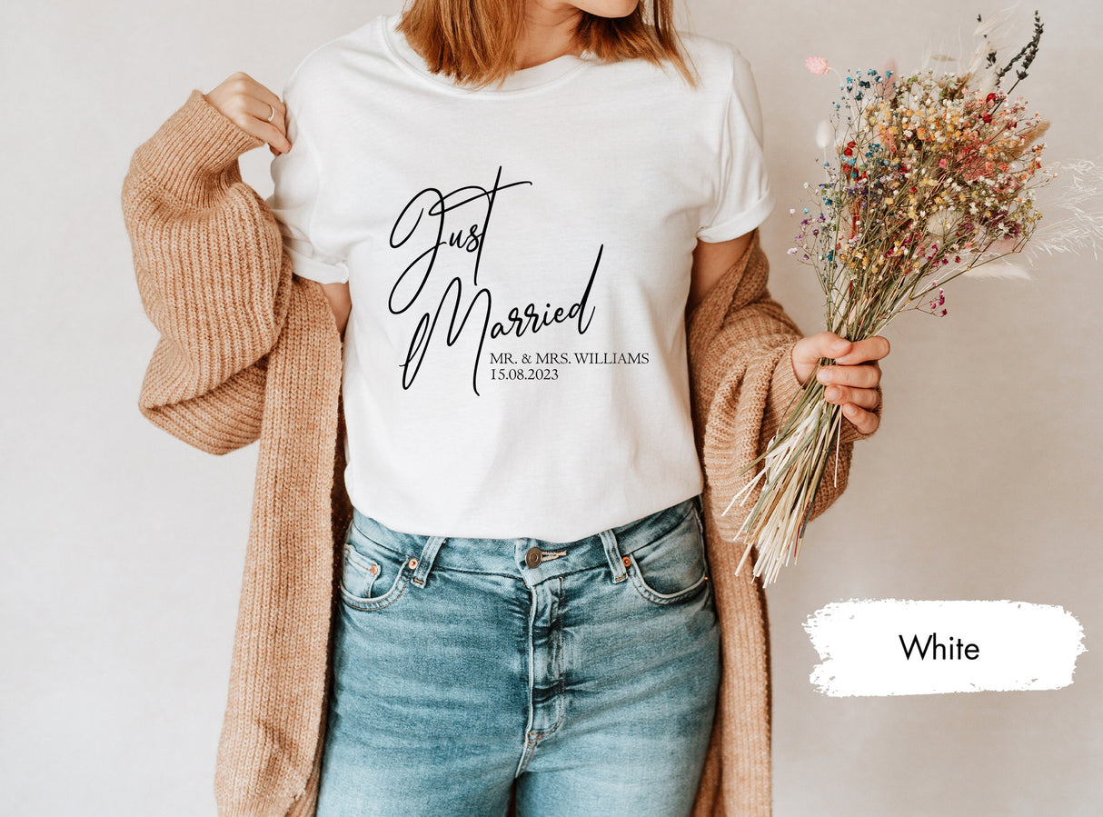 Just Married Shirts, Personalized Mr and Mrs, Custom Wifey and Hubby Shirt, Matching Couple Shirt, Bride and Groom, Custom Wedding Shirt