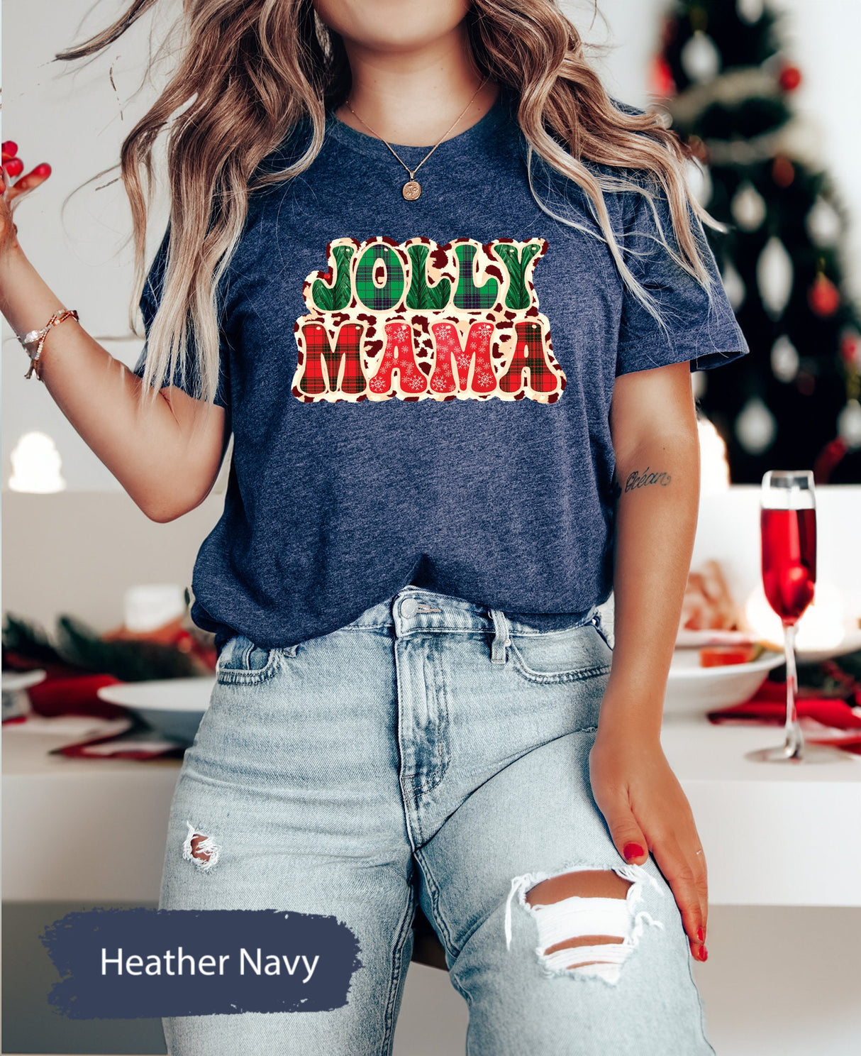 Buffalo Plaid Jolly Mama Shirt, Mama Christmas Shirt, Christmas Mom Shirt, Mom TShirt, Mom Gift, Merry Christmas, Holiday Mama TShirt