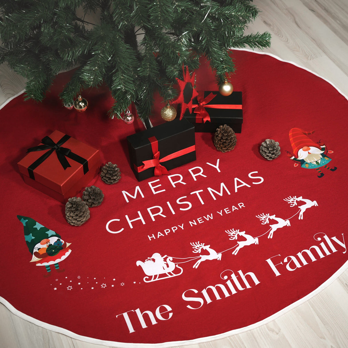 Personalized Christmas Tree Skirt, Custom Christmas Tree Family Holiday Decorations, Xmas Pine Tree Decorations, Gift for Christmas - Arria Home