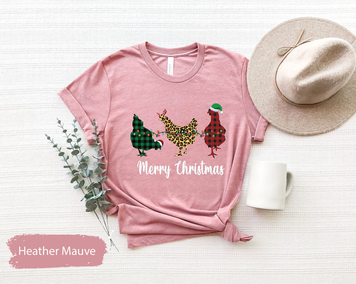 Christmas Chicken, Christmas Light Tee, Merry Christmas, Retro Christmas, New Year's Eve Shirt, Seasonal Shirts, Christmas Gift Women