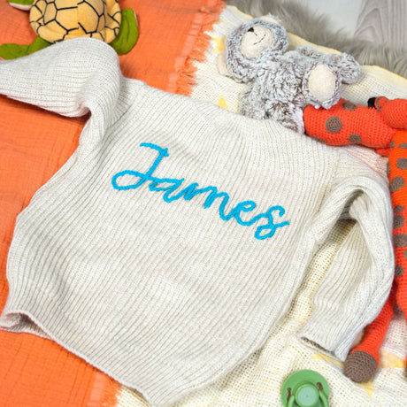 Custom Baby Embroidered Sweater, Personalized First Christmas Gift Idea, Custom Baby Blanket, Baby Beanie, Knitted Sweater, Knit Pillow Gift - Arria Home
