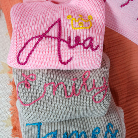 Custom Baby Embroidered Sweater, Personalized First Christmas Gift Idea, Custom Baby Blanket, Baby Beanie, Knitted Sweater, Knit Pillow Gift - Arria Home