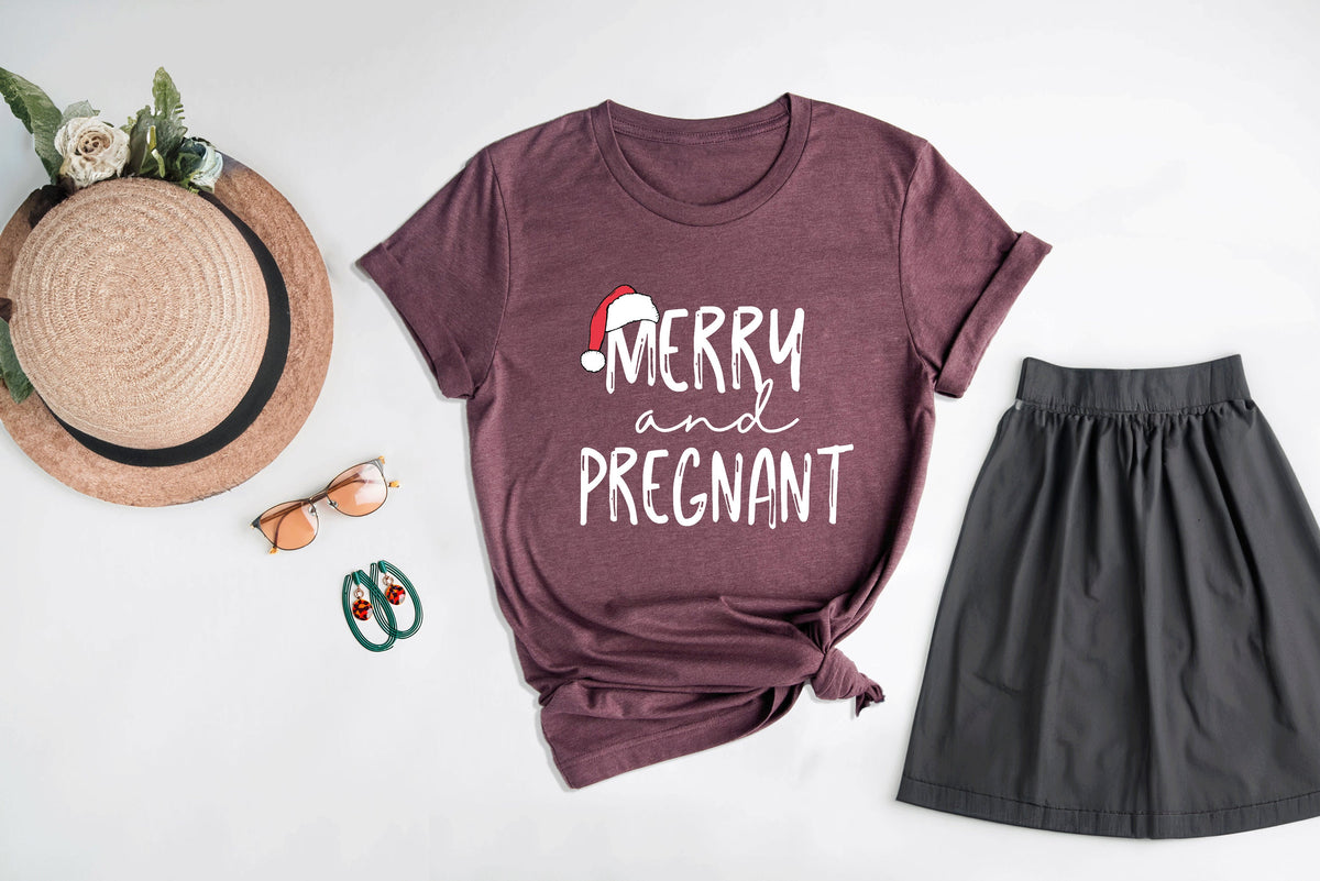 Merry And Pregnant Shirt, Pregnancy Announcement Shirt, Christmas Pregnant Shirt, Christmas Pregnancy Shirt, Funny Pregnancy Tee