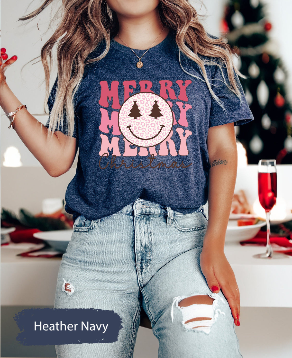 Retro Merry Christmas Smiley Face Shirt, Christmas Shirt, Vintage Christmas Shirt, Christmas Tree Shirt, Holiday Shirt, Christmas Gift