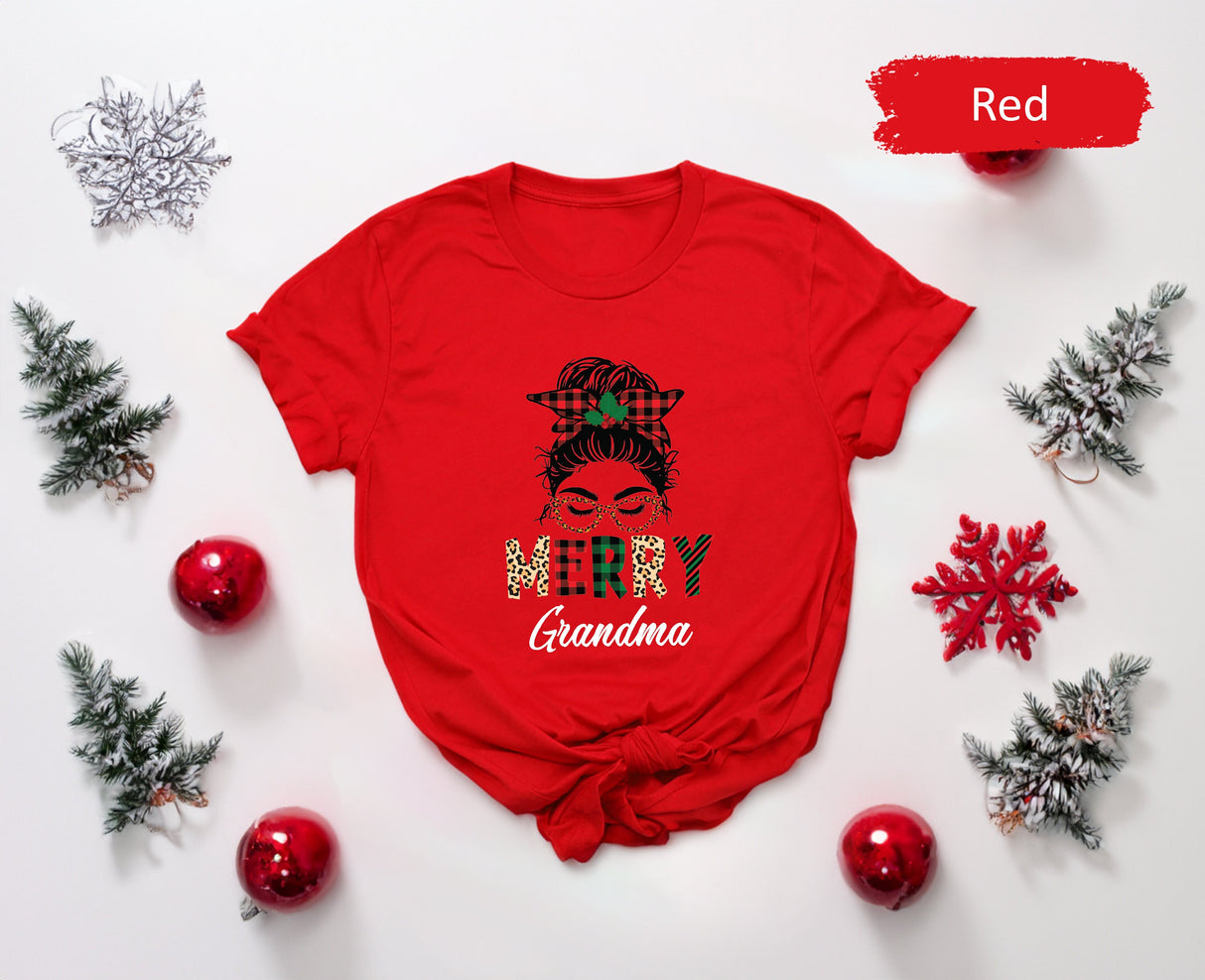 Retro Christmas Merry Grandma Shirt, Leopard Print Shirt, Buffalo Plaid Shirt, Christmas Git Women, Grandma Shirt, Nana Gift, Christmas Gift