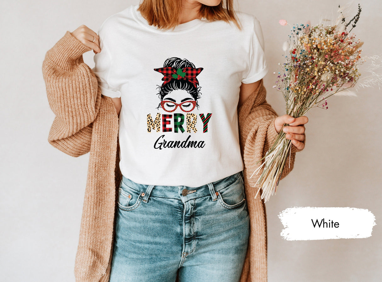 Retro Christmas Merry Grandma Shirt, Leopard Print Shirt, Buffalo Plaid Shirt, Christmas Git Women, Grandma Shirt, Nana Gift, Christmas Gift