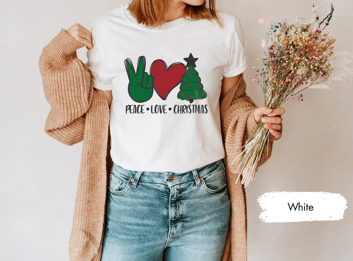 Peace Love Christmas, Christmas Shirt, Christmas Tree Shirt, Gift for Her, Christmas Tshirts, Xmas Tees, Christmas T Shirt, Christmas Gifts