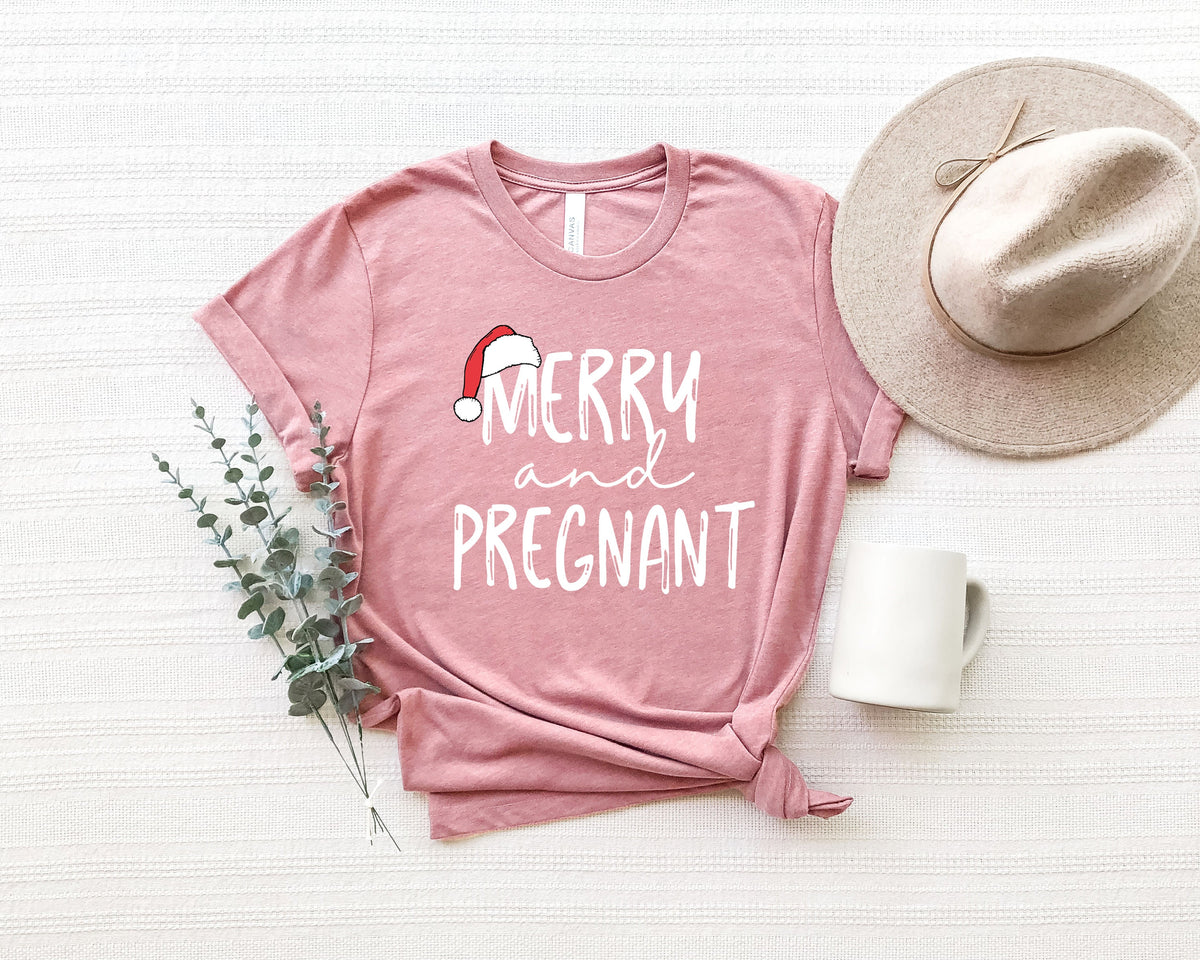 Merry And Pregnant Shirt, Pregnancy Announcement Shirt, Christmas Pregnant Shirt, Christmas Pregnancy Shirt, Funny Pregnancy Tee