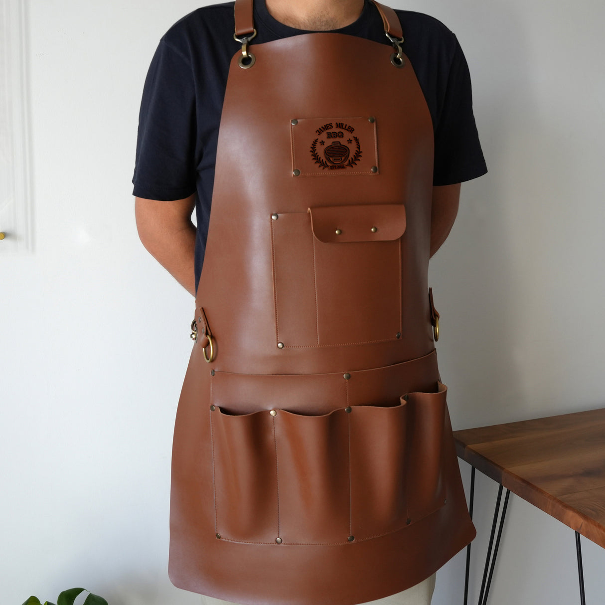 Grilling Gift Personalized Leather Apron, BBQ Gift, Custom Apron with Pocket, Dad Gift, Anniversary Gift, Grandpa Gift, Christmas Gift Idea - Arria Home