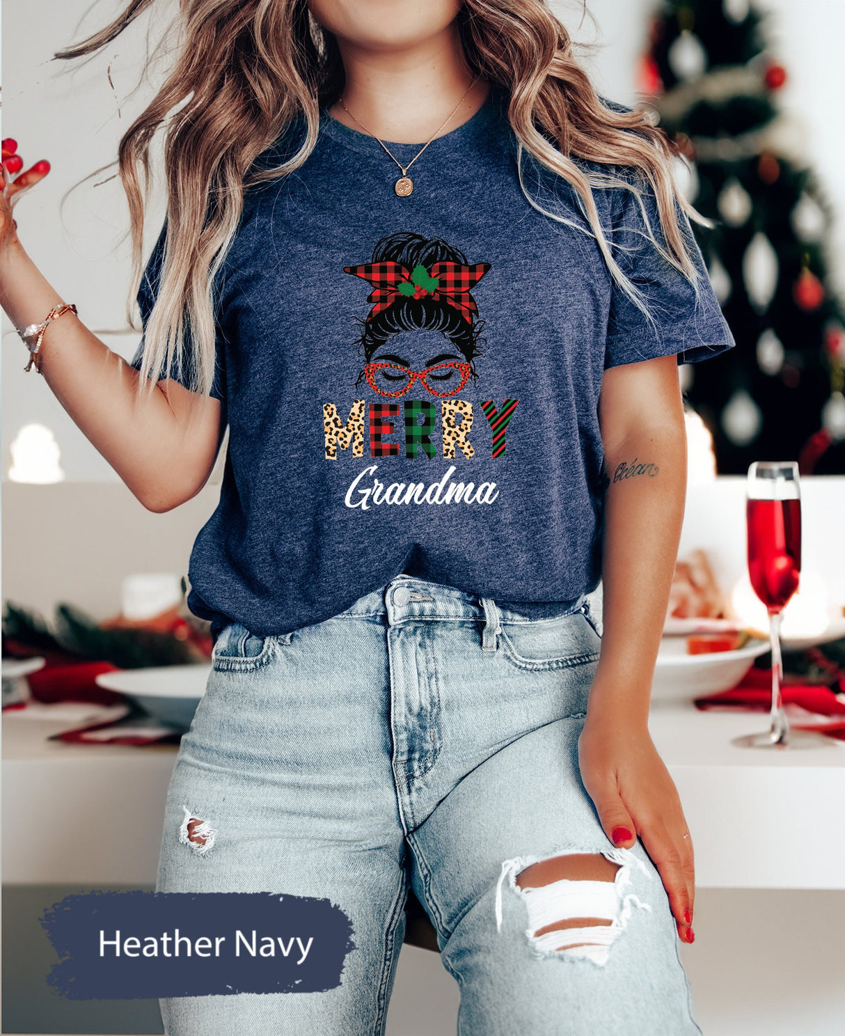 Retro Christmas Merry Grandma Shirt, Leopard Print Shirt, Buffalo Plaid Shirt, Christmas Git Women, Grandma Shirt, Nana Gift, Christmas Gift