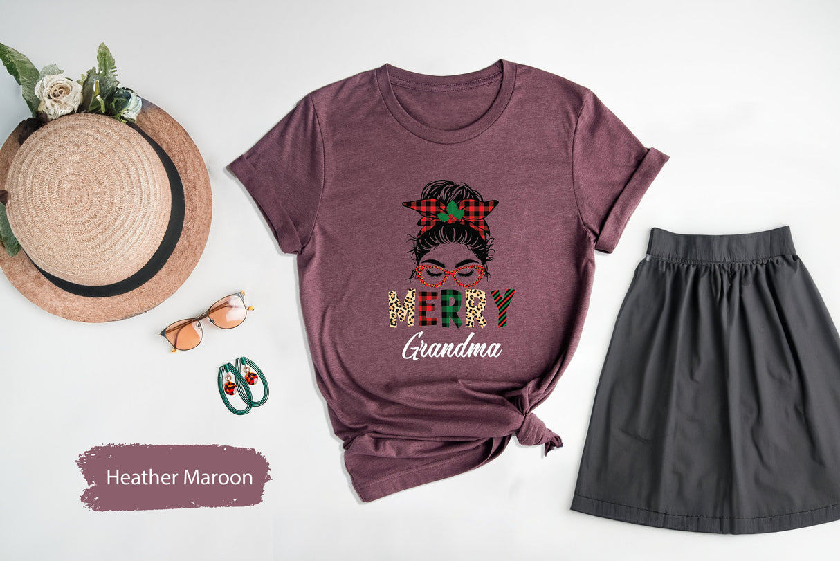 Retro Christmas Merry Grandma Shirt, Leopard Print Shirt, Buffalo Plaid Shirt, Christmas Git Women, Grandma Shirt, Nana Gift, Christmas Gift