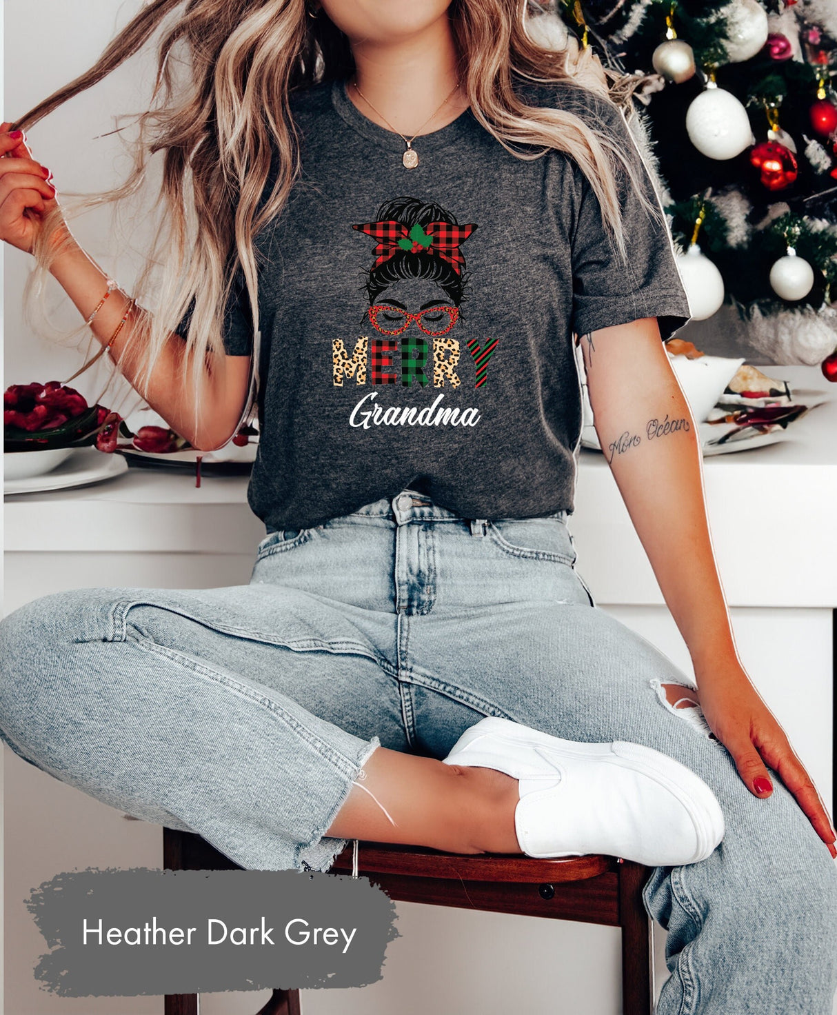 Retro Christmas Merry Grandma Shirt, Leopard Print Shirt, Buffalo Plaid Shirt, Christmas Git Women, Grandma Shirt, Nana Gift, Christmas Gift