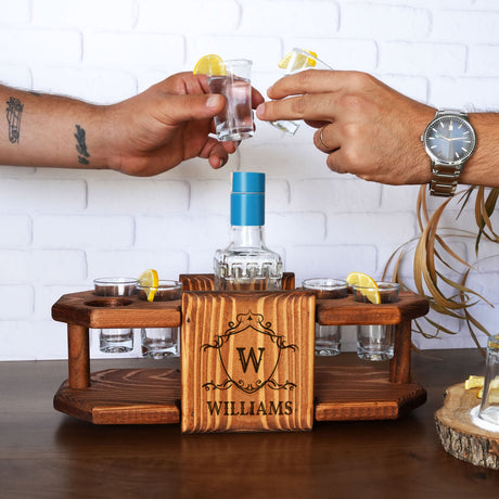 Personalized Engrave Tequila Shot Wooden Board, Housewarming Gift, New Home Gift, Wedding Gift, Engagement Gift, Bride Gift, Tequila Flight - Arria Home