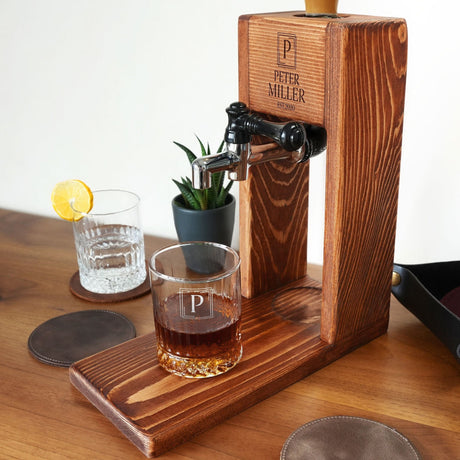 Personalized Wooden Whisky Dispenser with Glasses, Anniversary Gift, Dad Christmas Gift, Fathers Day Gift, Husband Gift, Home Bar Decor - Arria Home