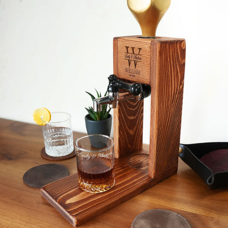 Wooden Whiskey Decanter Personalized Liquor Dispenser with Glasses, Wedding Gift, Engagement Gift, Housewarming Gift, Anniversary Gift Idea - Arria Home